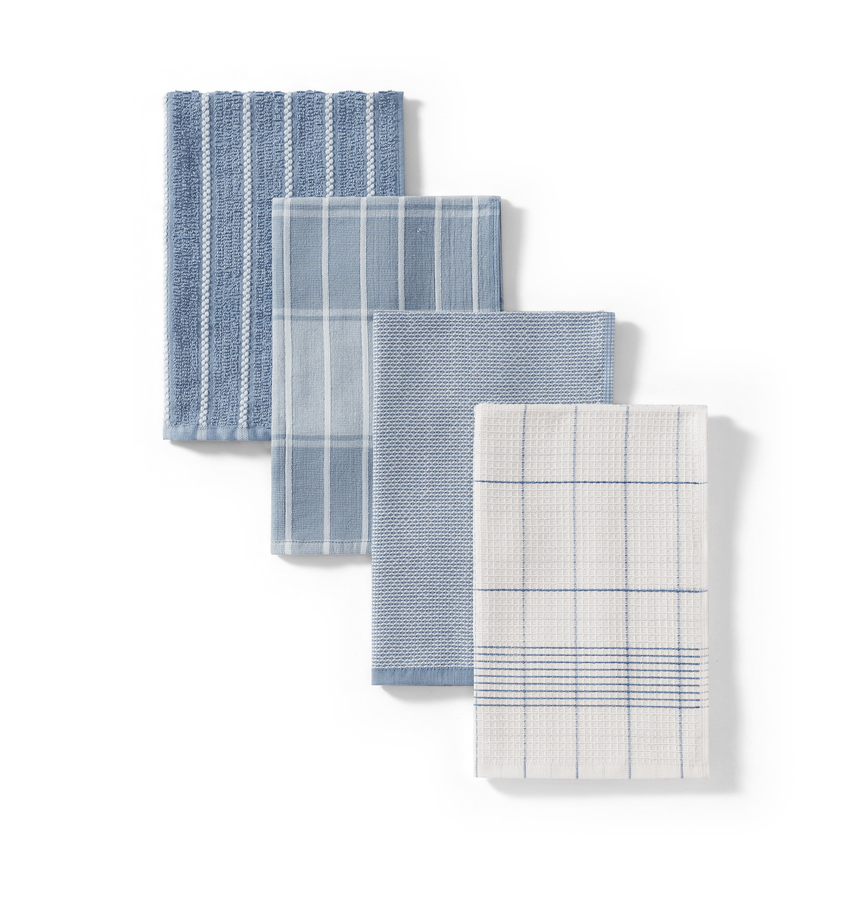 Better Homes & Gardens 4-Pack Kitchen Towel Set, Blue Silver, 100% Cotton, Textured Weave