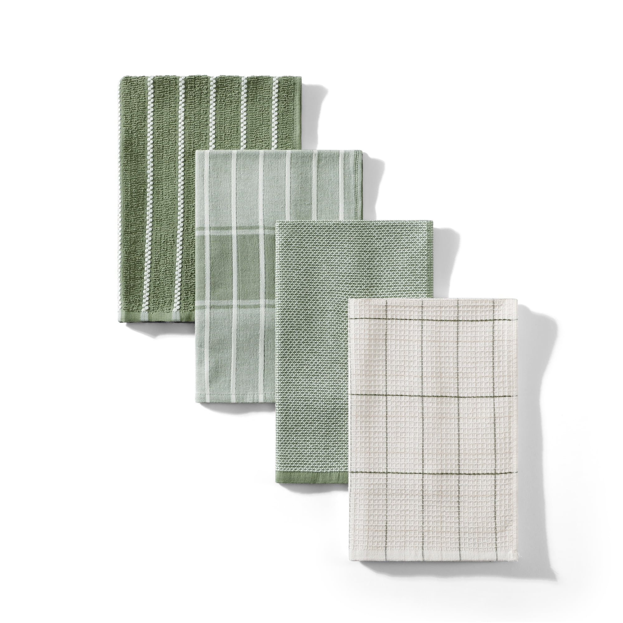 Better Homes & Gardens Kitchen Towels 4-Pack, Dark Cilantro, 100% Cotton, Oversized Design