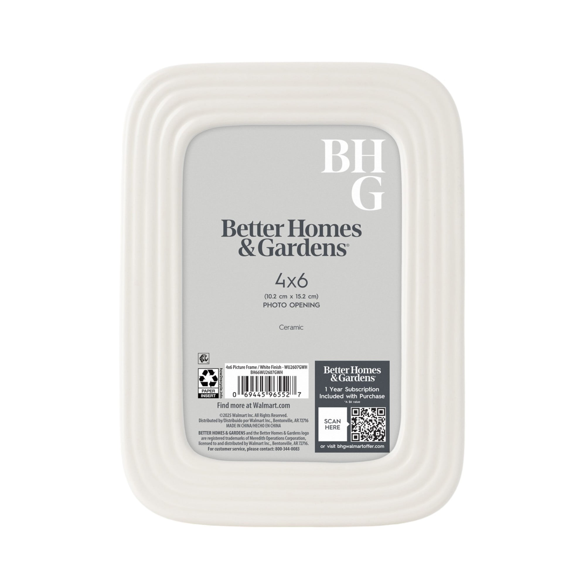 Better Homes & Gardens – 4x6 Picture Frame – White Ceramic Ribbed Tabletop Photo Frame