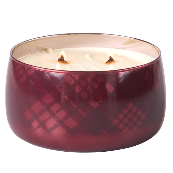 Better Homes & Gardens 4-Wick 60 oz Plaid Glass Jar Candle, Cinnamon Buttercream