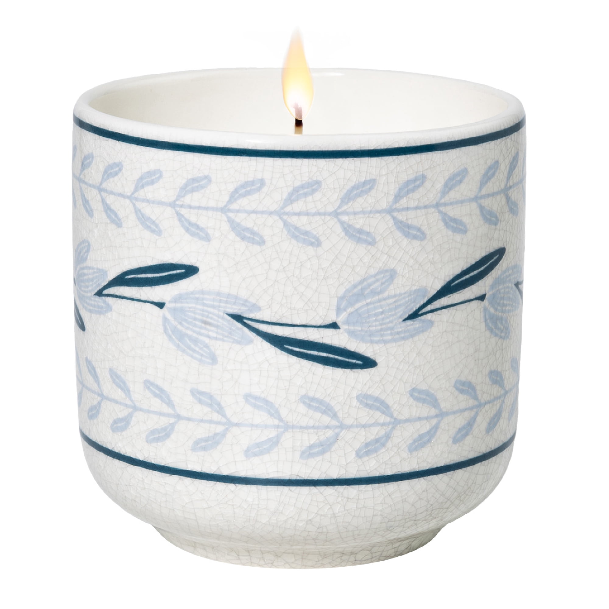 Better Homes and Gardens Salted Coconut Mahogany 1-Wick Fluted Jar Candle, Crackle Blue Flower, 8 oz