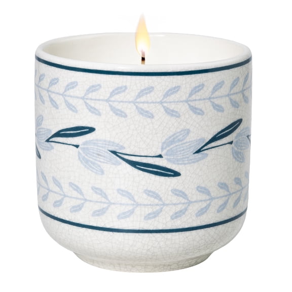 Better Homes and Gardens 1-Wick Fluted Jar Candle, Crackle Blue Flower, Salted Coconut Mahogany, 8 oz