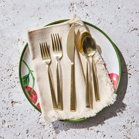 BHG Gold 20-Piece Hammered Flatware Set with Satin Finish