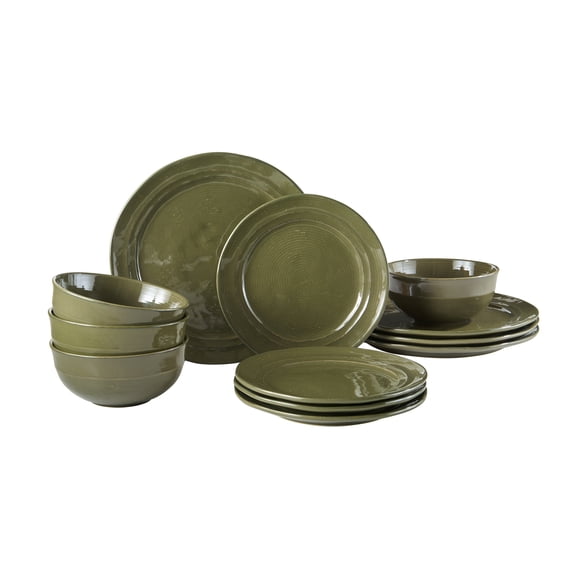 Better Homes & Gardens Artisan Green Stoneware Dinnerware Set, 12-Piece