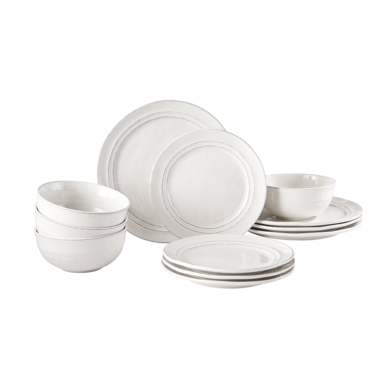 Better Homes & Gardens Artisan 12-Piece White Stoneware Dinnerware Set, Service for 4