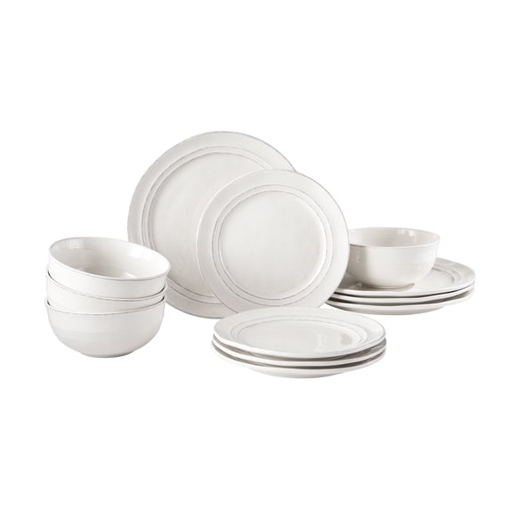 Better Homes & Gardens Artisan 12-Piece White Stoneware Dinnerware Set, Service for 4