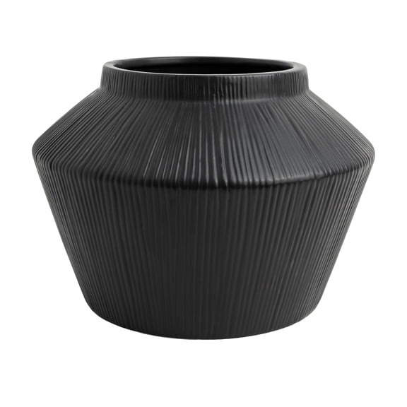 Better Homes & Gardens Angular Short Black Ribbed Ceramic Decorative Vase, 6"