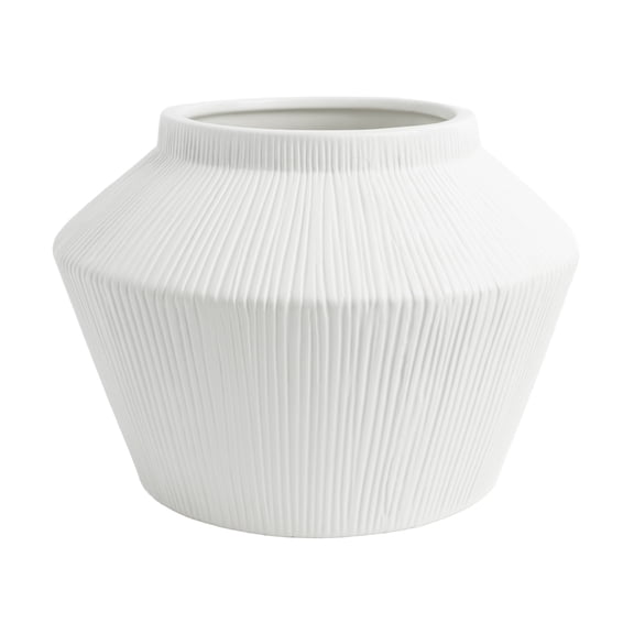 Better Homes & Gardens Angular Short White Ribbed Ceramic Decorative Vase, 6"