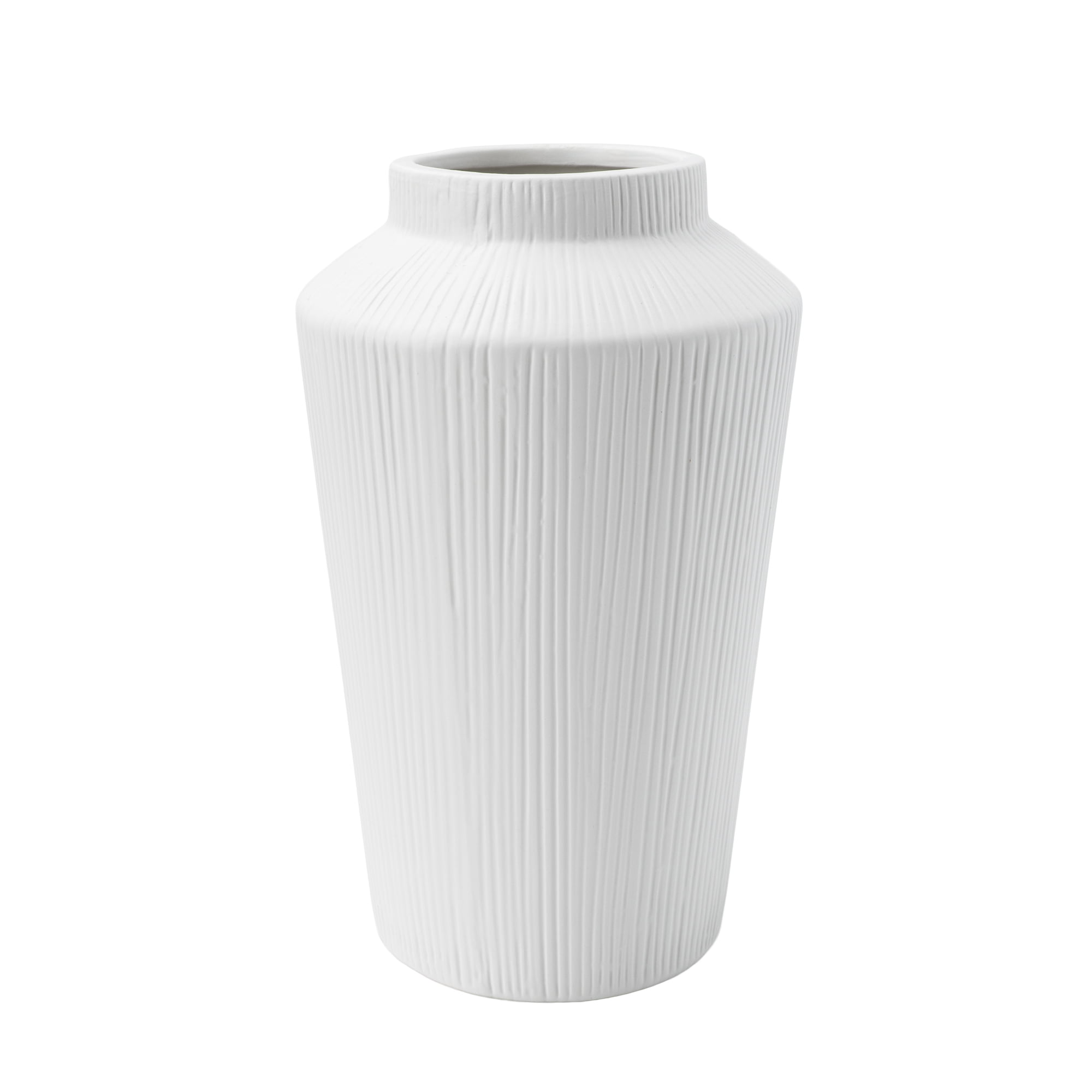 Better Homes & Gardens Angular Tall White Ribbed Ceramic Decorative Vase, 10"