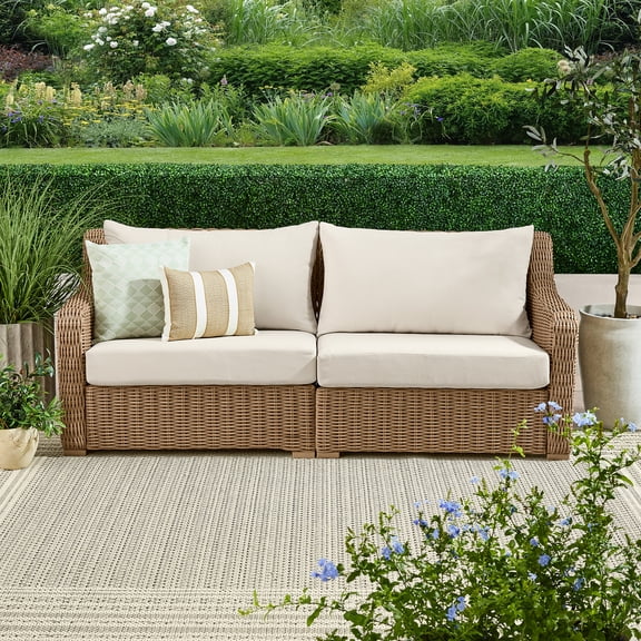 Better Homes & Gardens Bellamy Outdoor 1pc Sofa, Tan Wicker/Cream Cushion