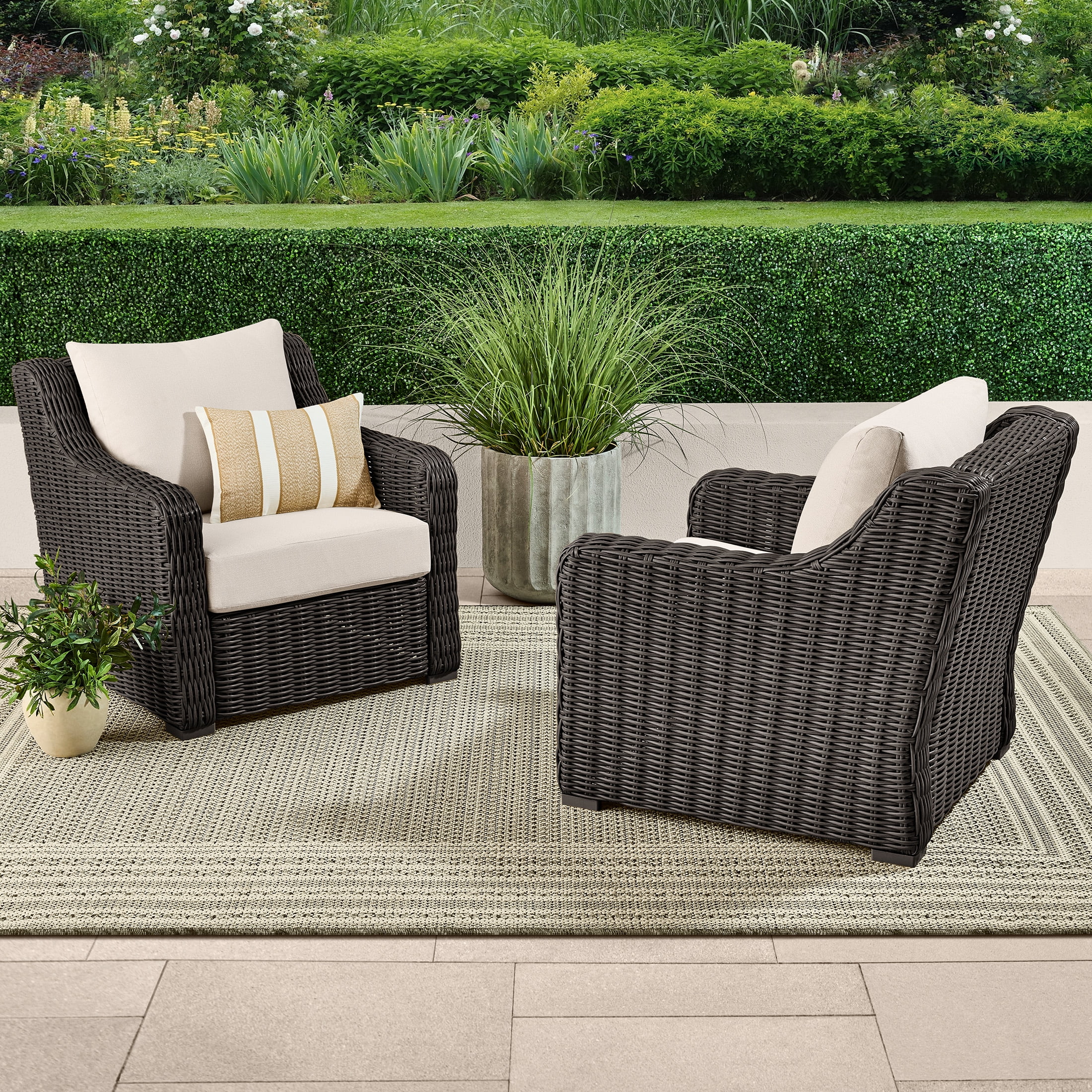 Better Homes & Gardens Bellamy Outdoor 2pk Lounge Chairs, Dark Brown