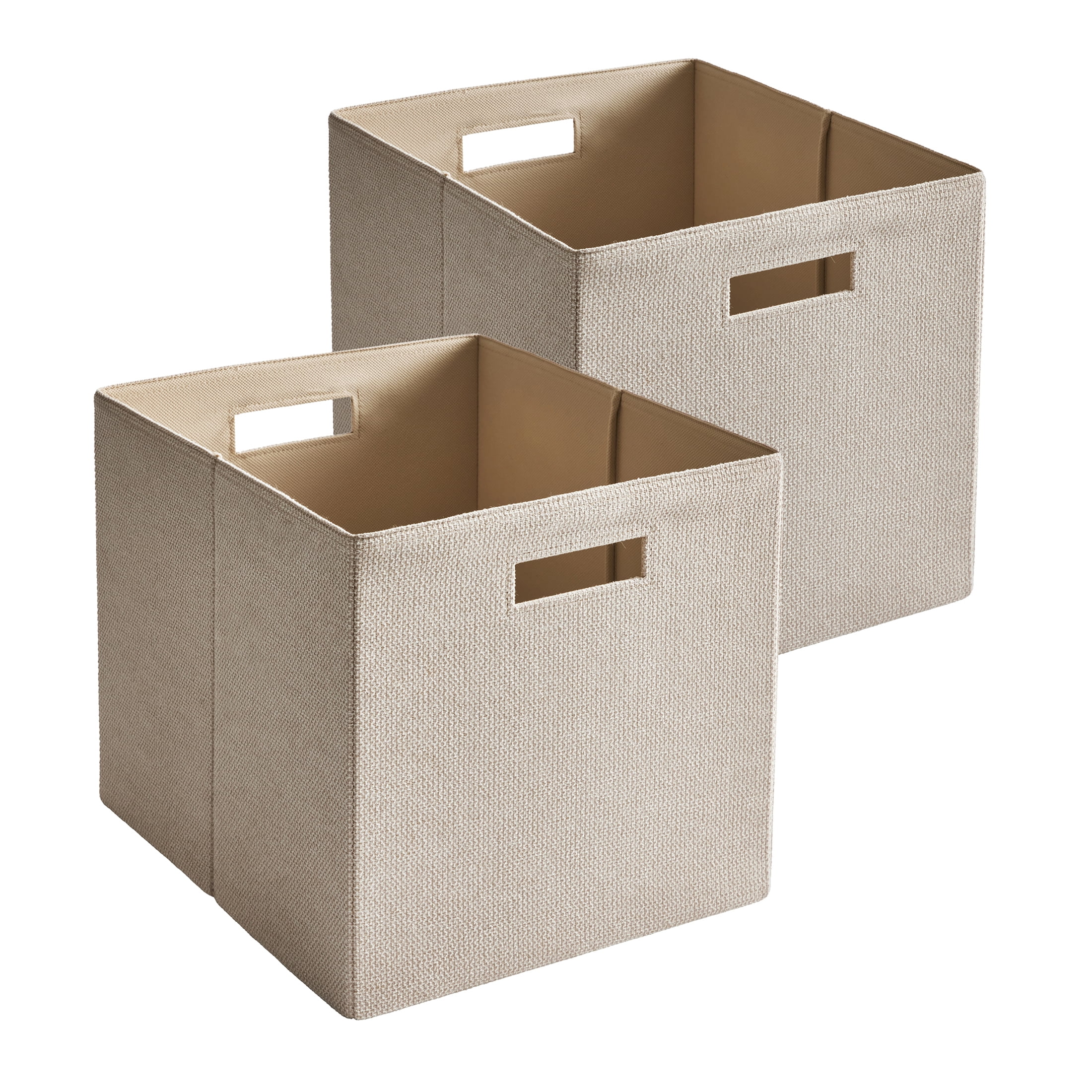 Better Homes & Gardens Fabric Cube Storage Bins, Toasted Almond Textured, 2 Pack, 12.75 in x 12.75 in x 15 in
