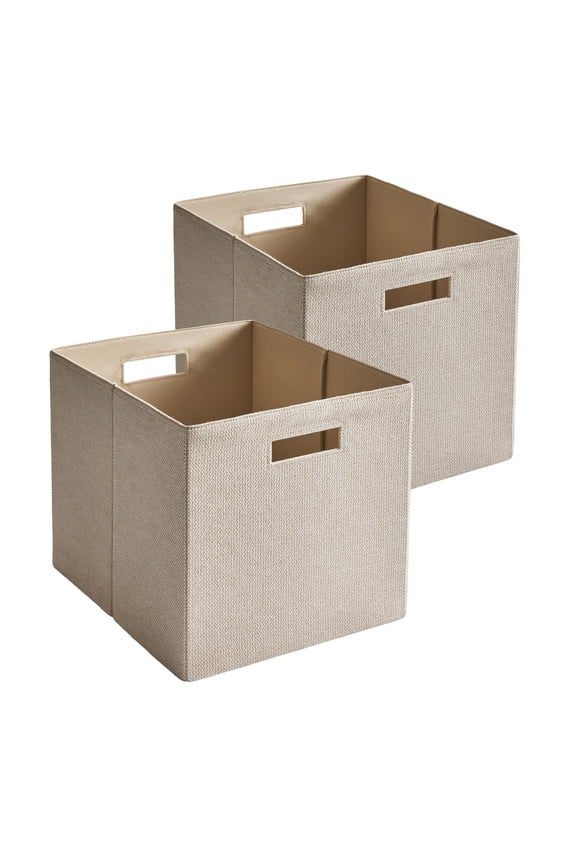 Fabric Cube Storage Bins (12.75" x 12.75"), Toasted Almond Textured, 2 Pack