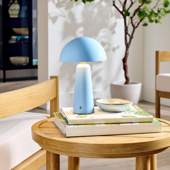 Better Homes & Gardens 9.5" Blue Dome Rechargeable LED Portable Lamp with Dimmable Touch Sensor