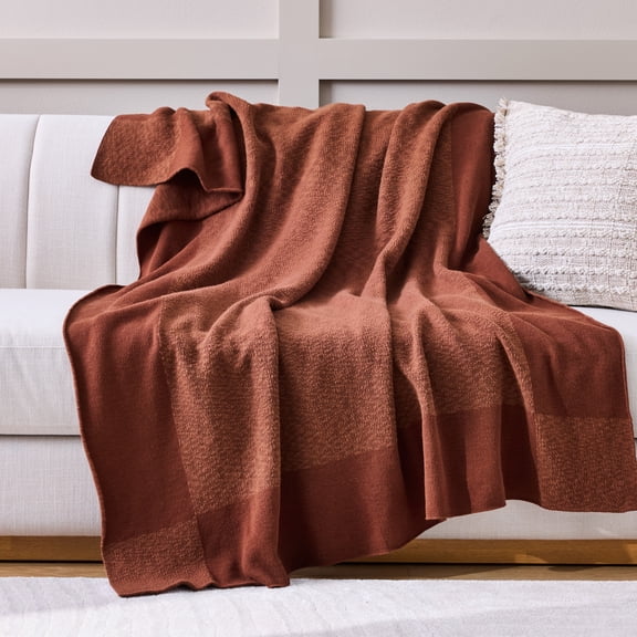 Better Homes & Gardens Super Soft Border Knit Oversized Couch Throw Blanket, Gingerbread Cookie
