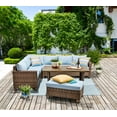 thumbnail image 1 of Better Homes & Gardens Brookbury 4-Piece Outdoor Wicker Patio Sectional Dining Set, Blue Cushions, 1 of 10