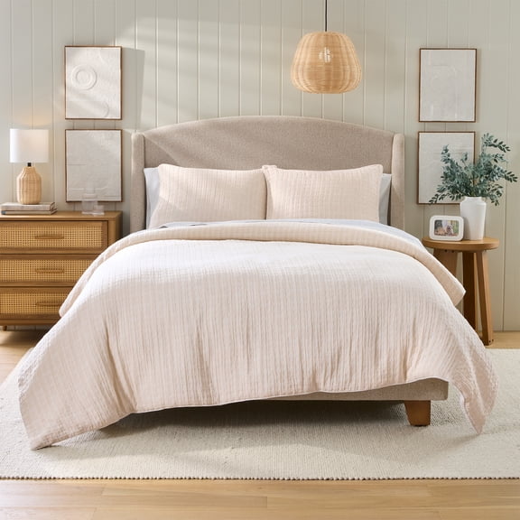 Better Homes & Gardens Full/Queen Comforter Set, All-Season, 3-Piece, Cream Basket Weave