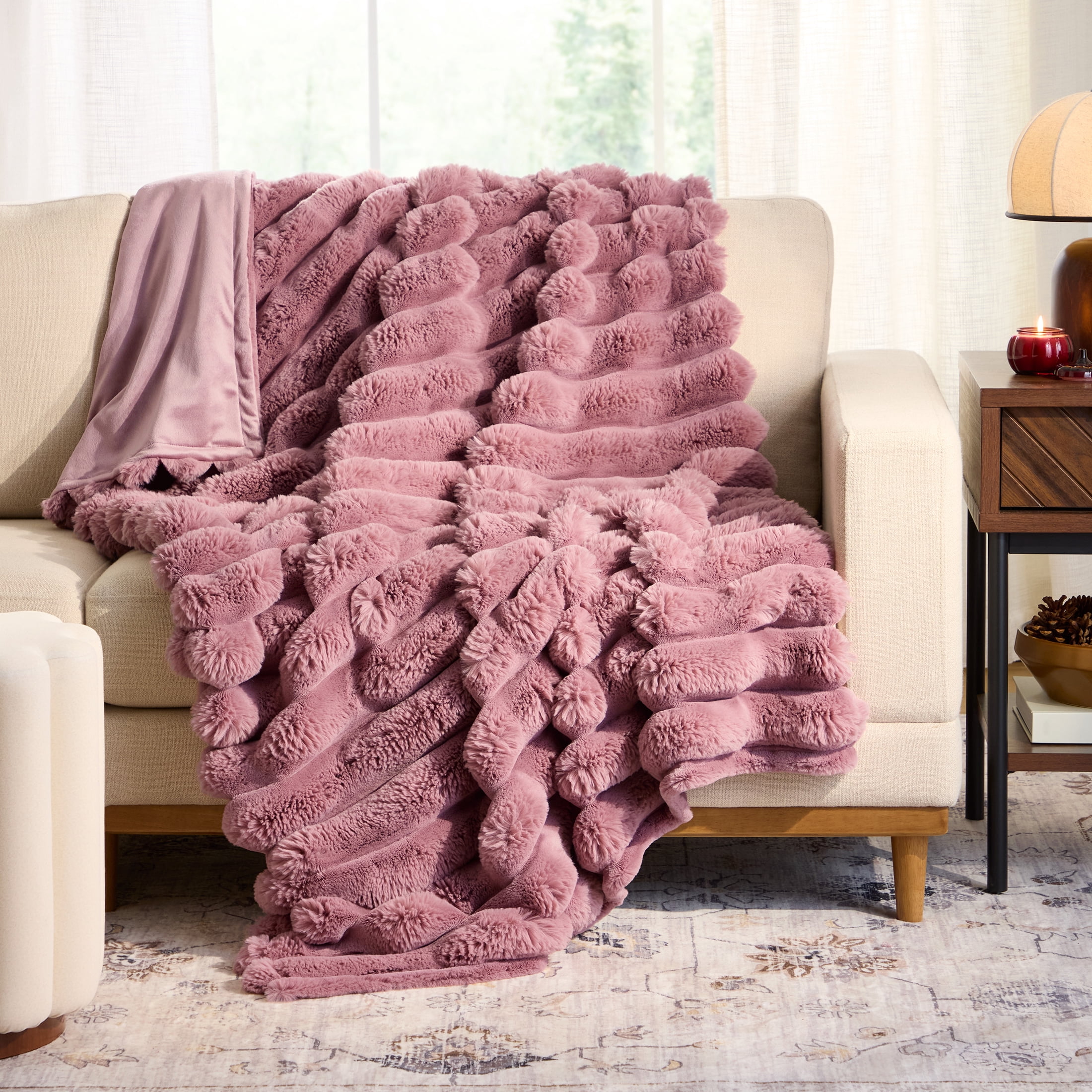 Better Homes & Gardens Violet Gem Channel Faux Fur Throw, 50 in x