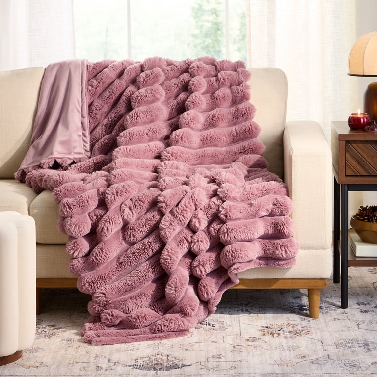 Better Homes & Gardens Violet Gem Channel Faux Fur Throw, 50 in x