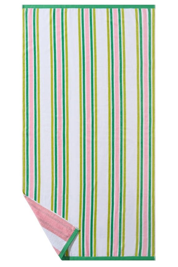 Oversized Cotton Blend Cabana Beach Towel, 72" x 38", Pink