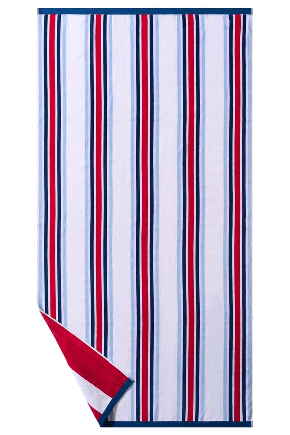 Oversized Cotton Blend Cabana Beach Towel, 72" x 38", Red