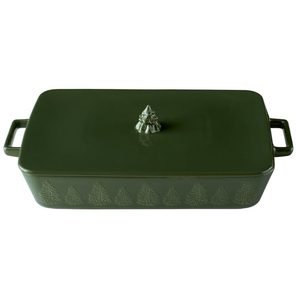 Better Homes & Gardens Green Embossed Tree Stoneware Rectangular Baking Dish with Lid, 15.8"