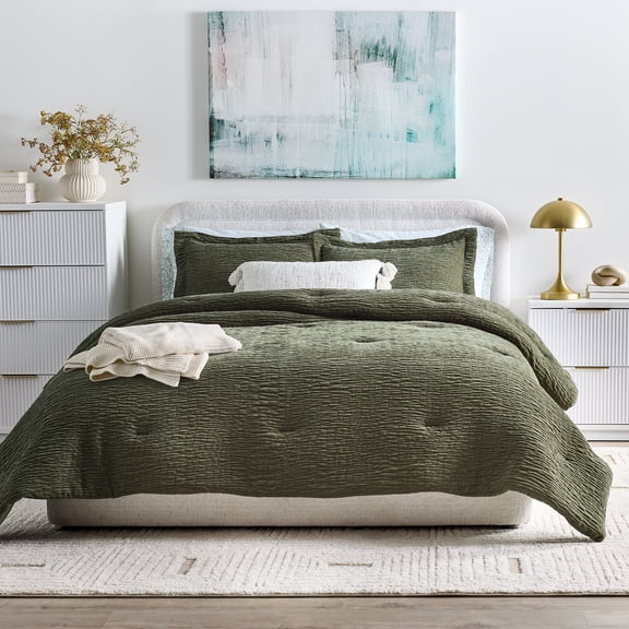 Better Homes & Gardens Full/Queen Comforter Set, Heavy Weight Warmth, 3-Piece, Sea Turtle Green Rippled Chenille