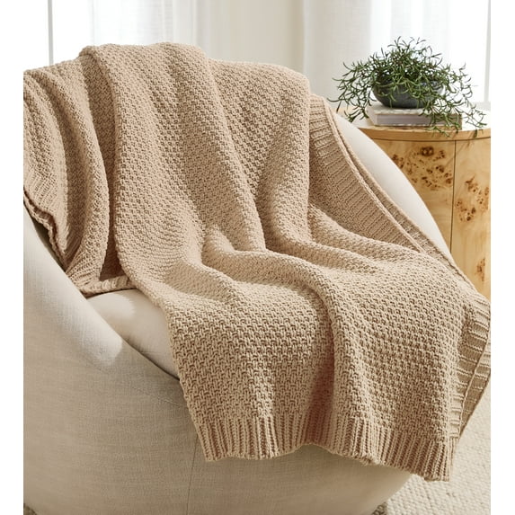 Better Homes & Gardens Chenille Knit Super Soft Oversized Throw Blanket, Almond Biscuit