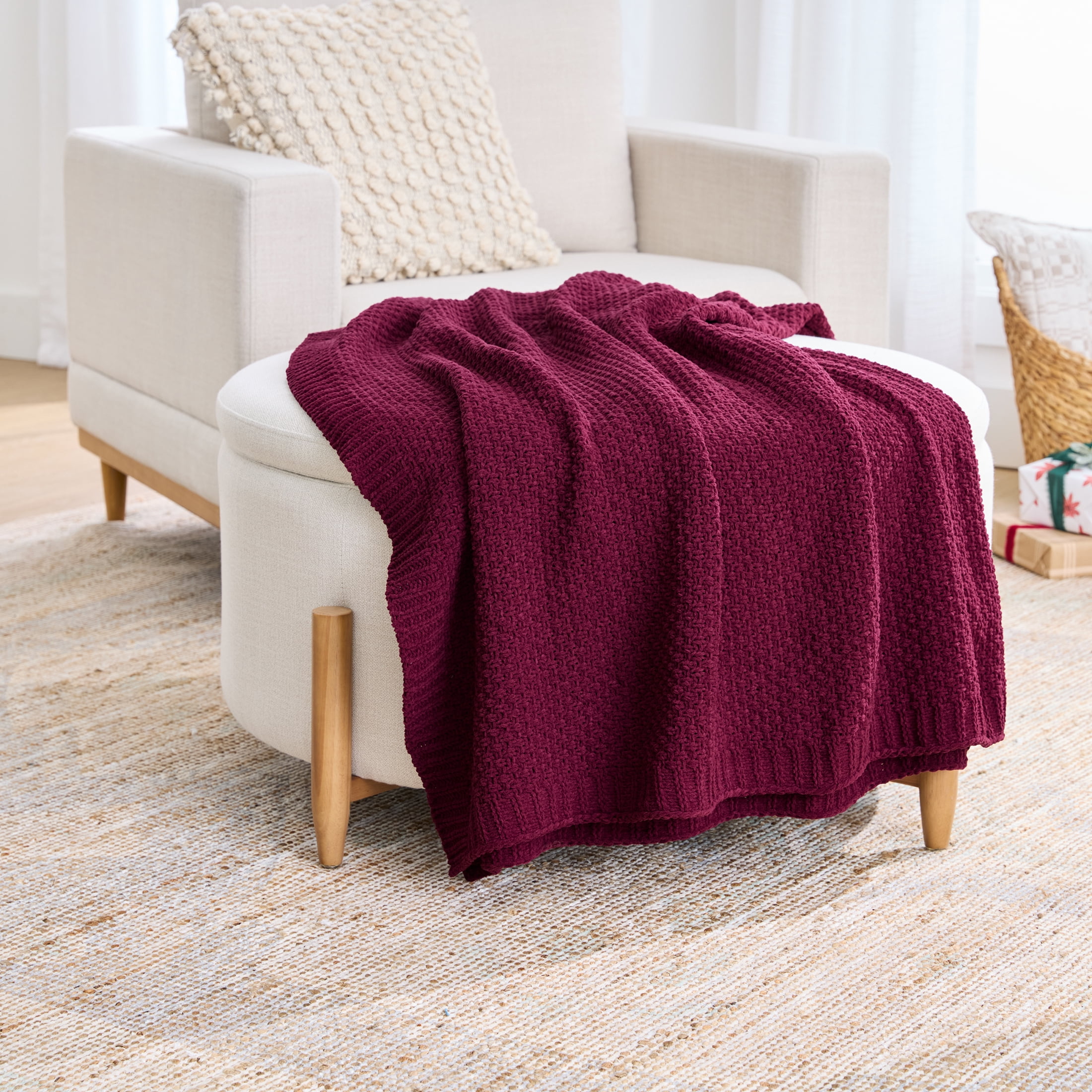 Better Homes & Gardens Chenille Knit Super Soft Oversized Throw Blanket, Merlot Wine