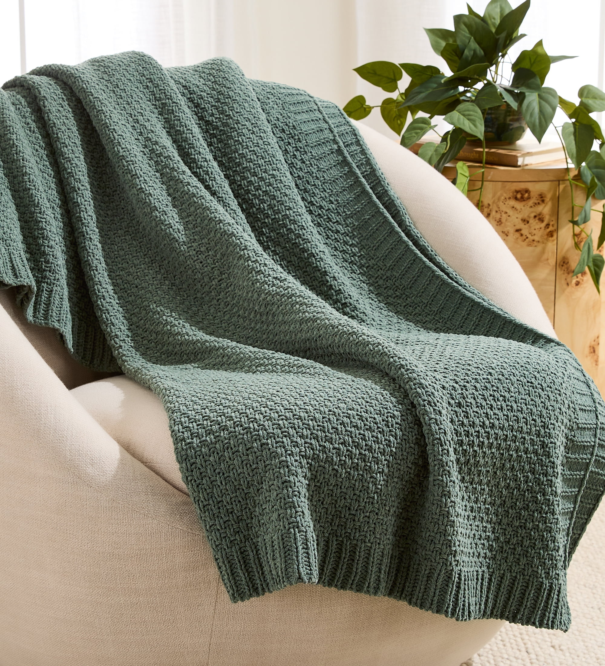 Better Homes & Gardens Chenille Knit Super Soft Oversized Throw Blanket, Green Ash - Walmart.com