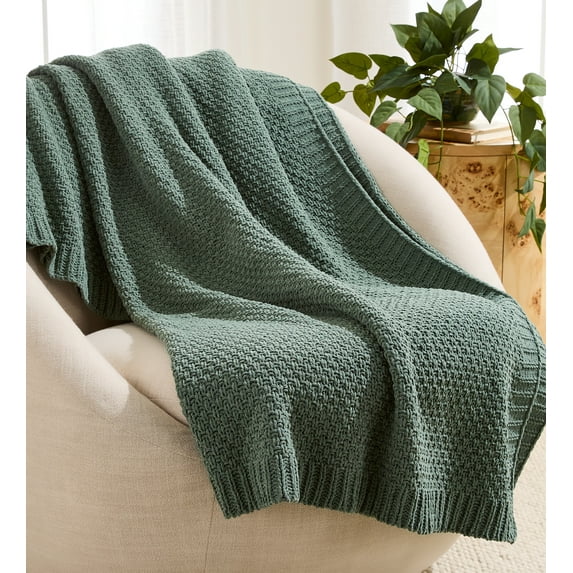 Better Homes & Gardens Chenille Knit Super Soft Oversized Throw Blanket, Green Ash