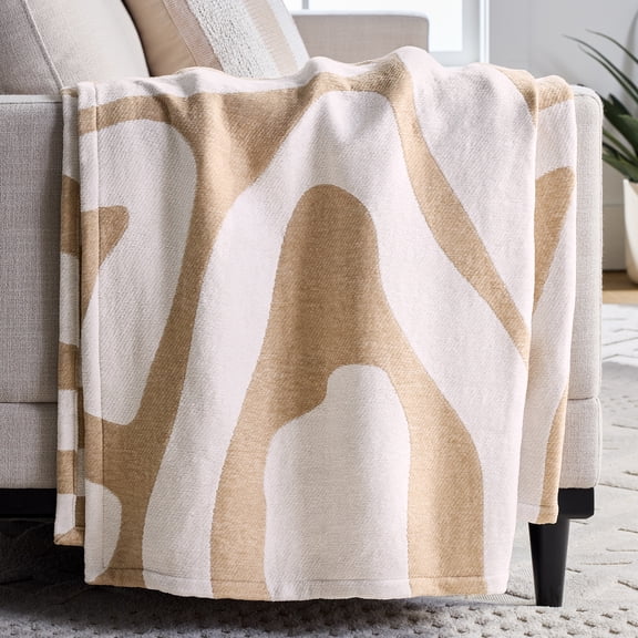 Better Homes & Gardens Chenille Jacquard Soft Throw Blanket, Papyrus Beige