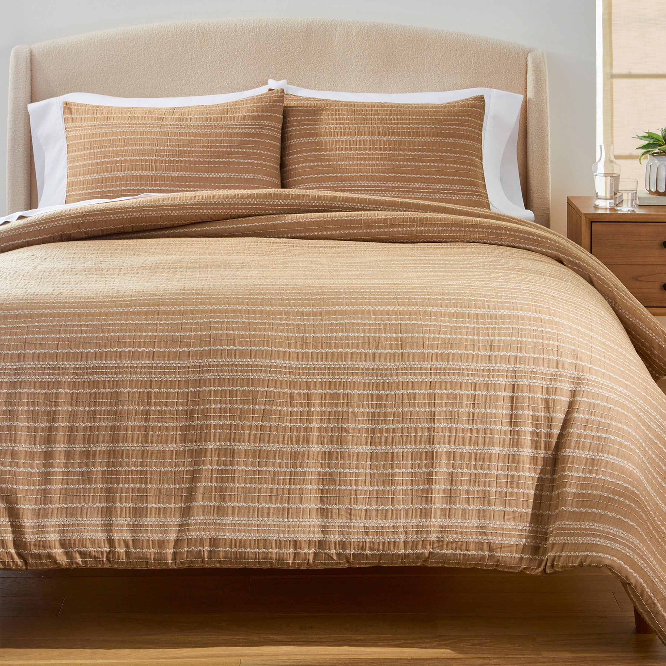 Better Homes & Gardens King Comforter Set, All-Season, 3-Piece, Dark Camel Stripe