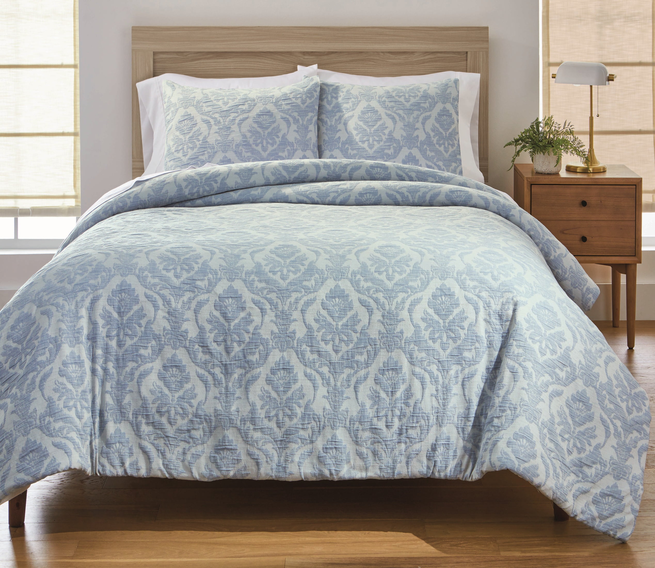 Better Homes & Gardens Woven Damask 3-Piece Comforter Set, Blue/Silver, King, All Ages - Walmart.com