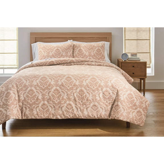 Better Homes & Gardens Woven Damask 2-Piece Comforter Set, Blush, Full Queen, All Ages