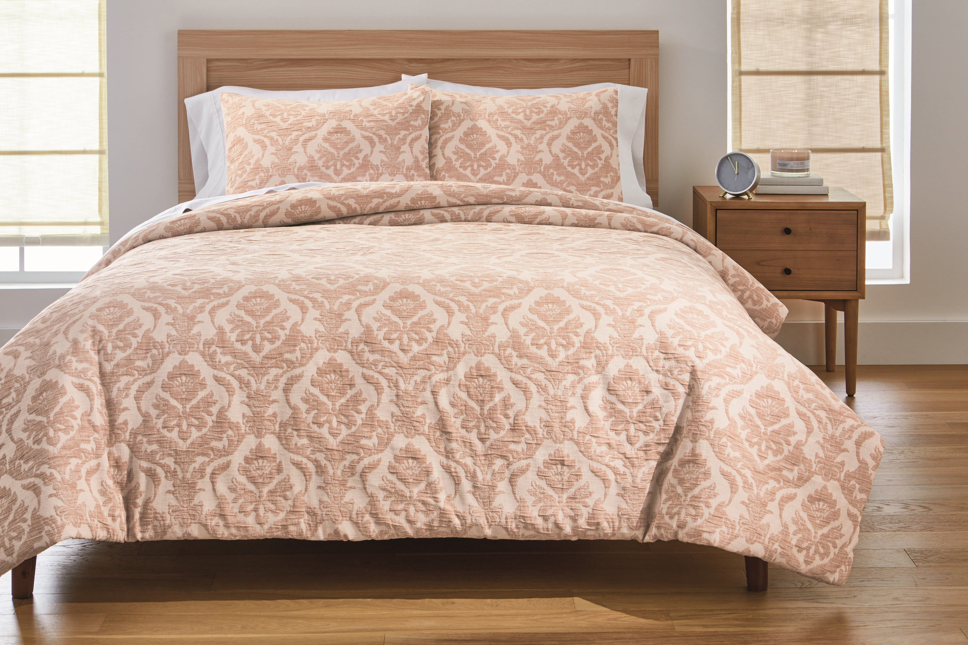 Better Homes & Gardens Woven Damask 3-Piece Comforter Set, Blush, King, All Ages