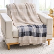 Better Homes & Gardens Oversized Cozy Knit Gingham Plaid Stripe Couch Throw Blanket for Adults