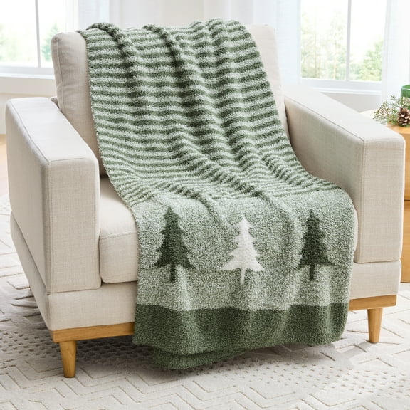 Better Homes & Gardens Cozy Knit Oversize Soft Warm Couch Throw Blanket, Christmas Tree
