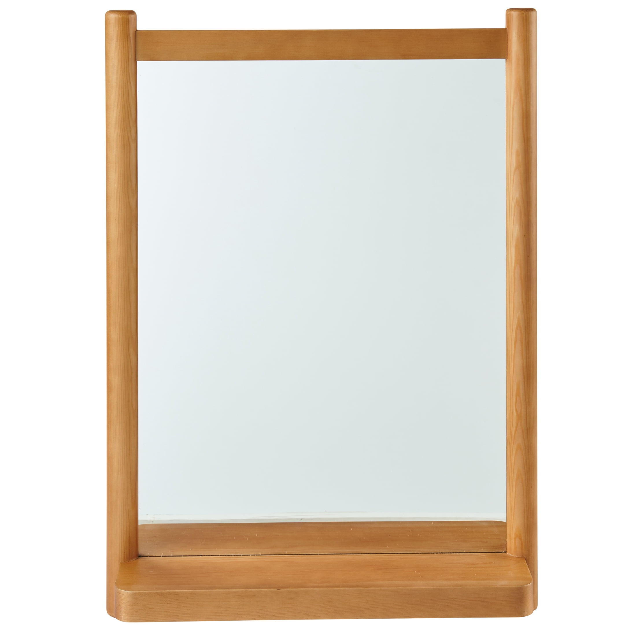 Better Homes & Gardens Craftsman Solid Wood Wall Mirror with Shelf, 21.5 x 30 in, Natural Finish