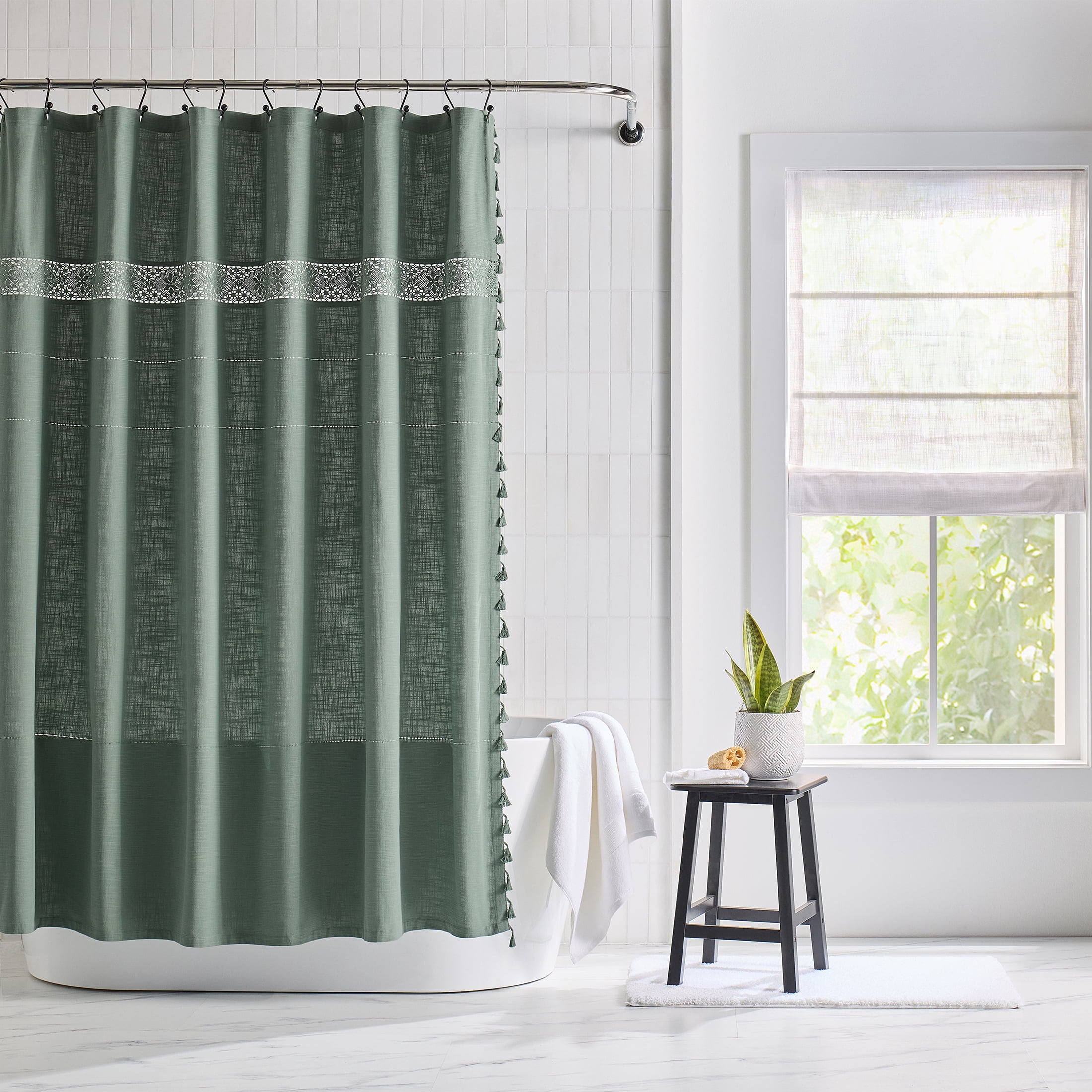 Better Homes & Gardens Corinne Crochet Shower Curtain, Green, 100