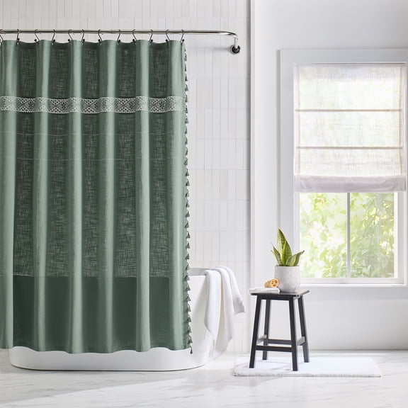 Better Homes & Gardens Green Corinne Crochet Shower Curtain, Cotton, 72" x 72"