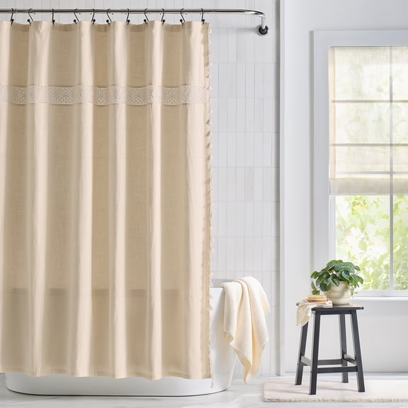 Better Homes & Gardens Corinne Crochet Shower Curtain, Ivory, 100% Cotton, 72 in x 72 in