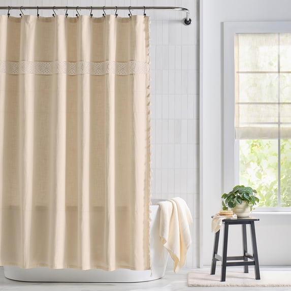 Better Homes & Gardens Ivory Corinne Crochet Shower Curtain, Cotton, 72" x 72"