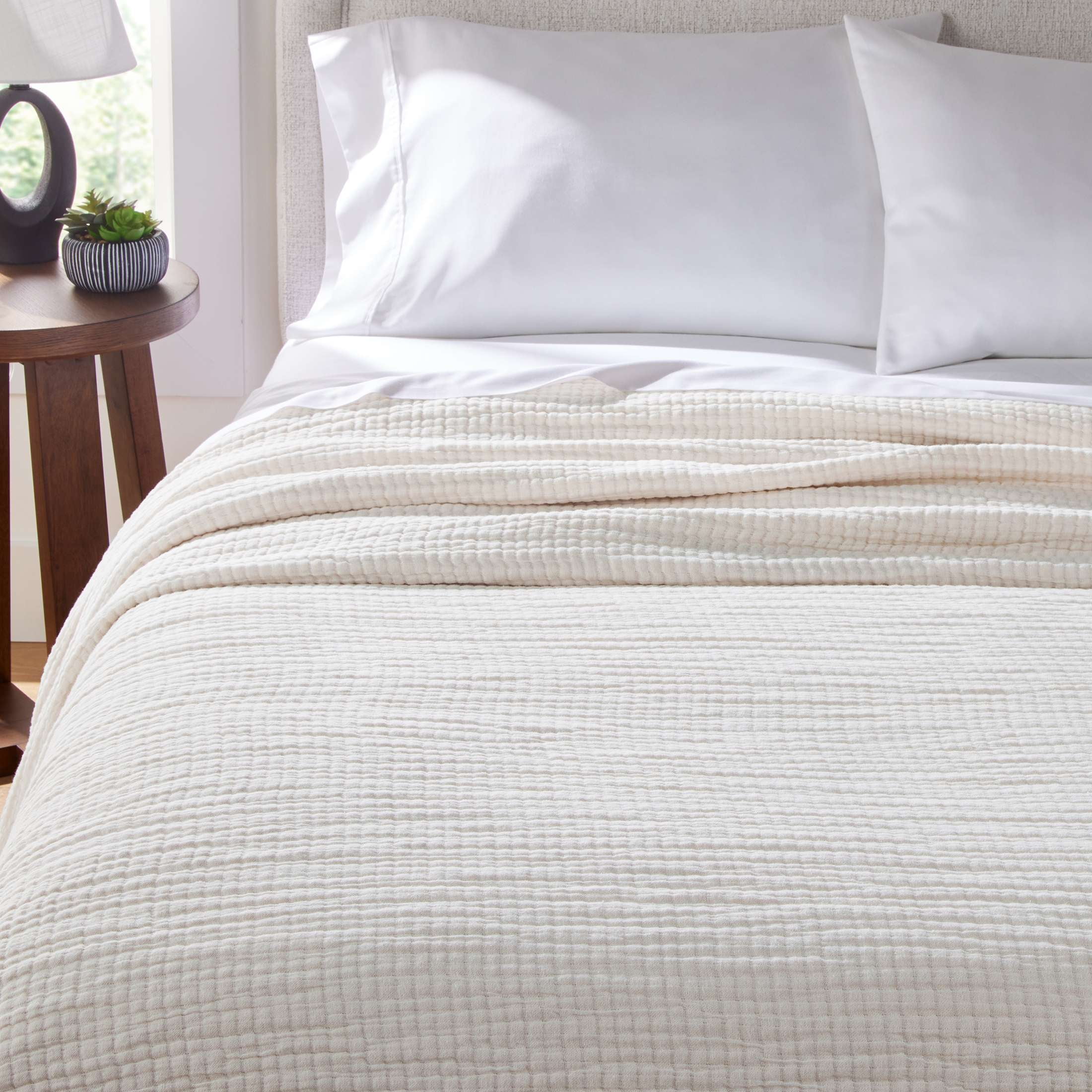 Better Homes & Gardens Luxury Gauze Reversable Cotton Bed Blanket, Arctic White, Full/Queen