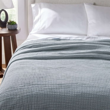 Better Homes & Gardens Luxury Gauze Reversable Cotton Bed Blanket, Blue Silver, Full/Queen