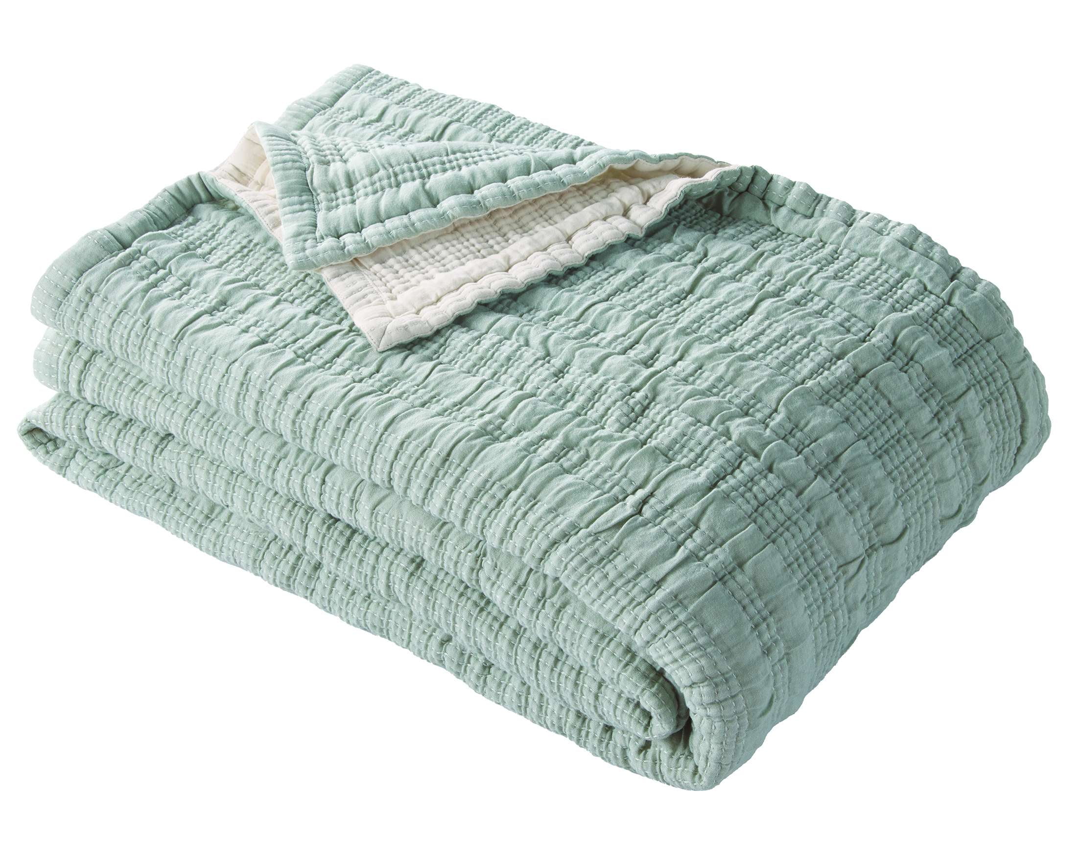 Better Homes & Gardens Luxury Gauze Reversable Cotton Polyester Bed Blanket, Green River, Full/Queen