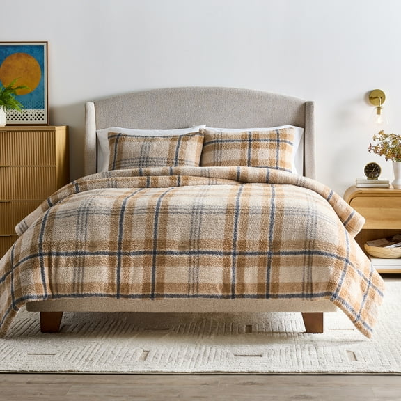 Better Homes & Gardens, Full/Queen, Comforter Set with Shams - Soft and Cozy, Tan Harvest Plaid