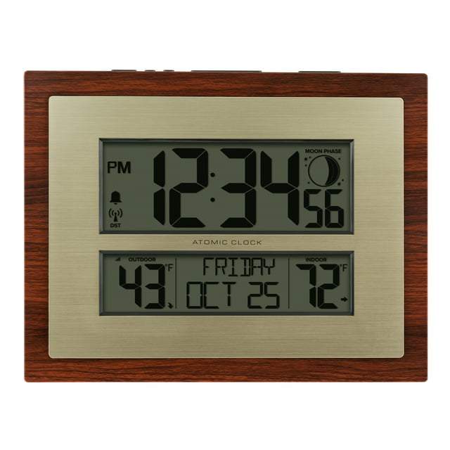 BHG Cherry Finish Modern Digital Atomic Clock with Temperature, W86111