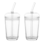Better Homes & Gardens Dome Lid Glass 16 oz Drinkware with Lid and Straw, Set of 2
