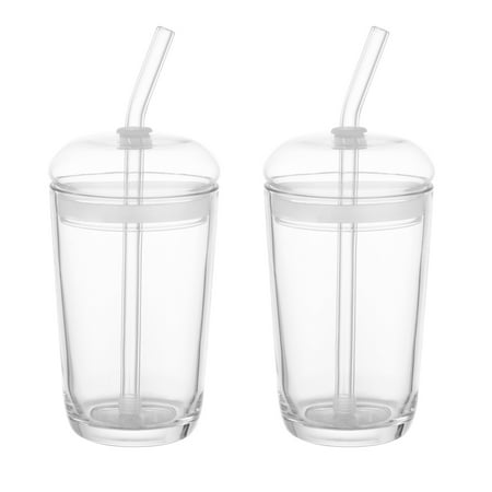 Better Homes & Gardens Dome Lid Glass 16 oz Drinkware with Lid and Straw, Set of 2